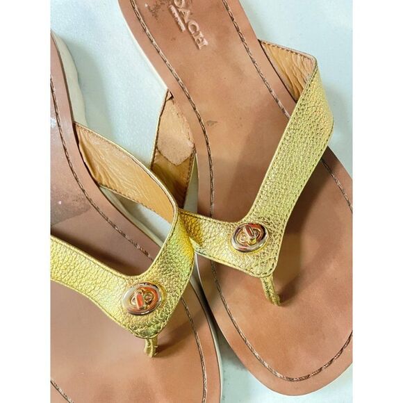Coach Metallic Gold Flip Flop Sandals 5.5 - Picture 3 of 5